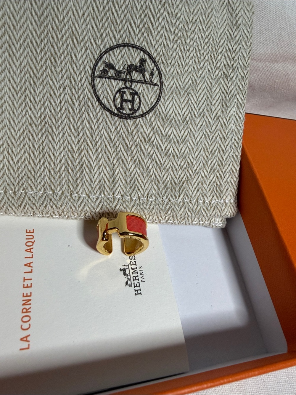 Hermes Gold and Orange Ear Cuff Leather Accent